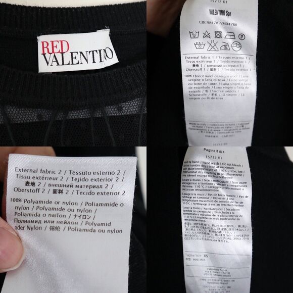 Red Valentino Size XS Lace Yoke Wool Knit Short Sleeve Black Bodycon - Picture 11 of 11